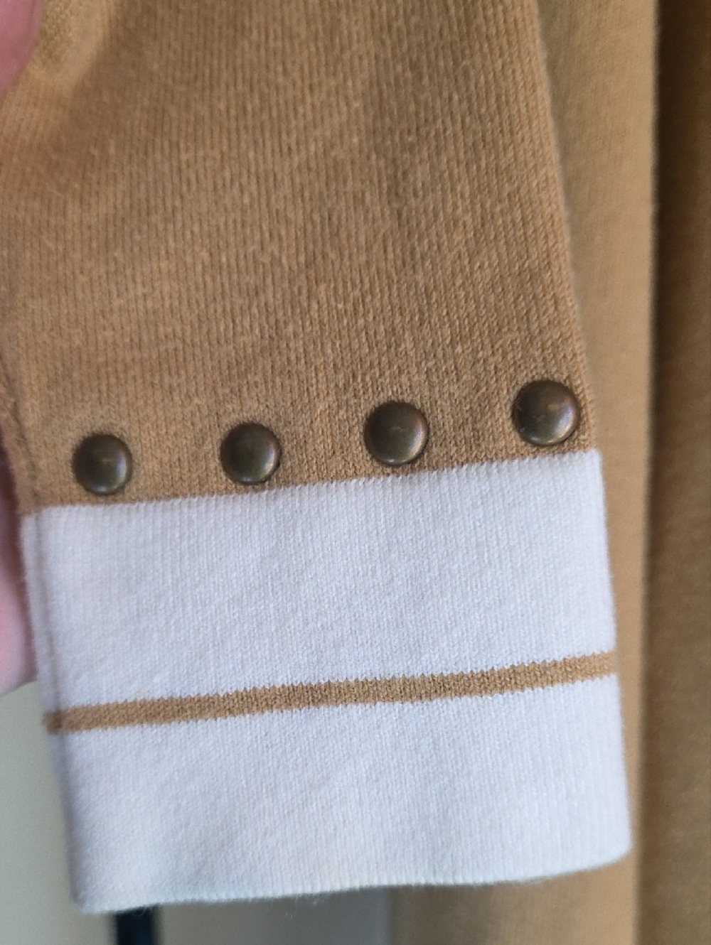 Boston Proper Camel and Cream Open Front Cardigan with Stud Detail - Picture 2 of 4